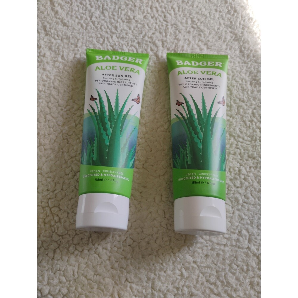 Badger Organic Aloe Vera Gel for Face & Body, 96% Pure Unscented  Lot Of 2